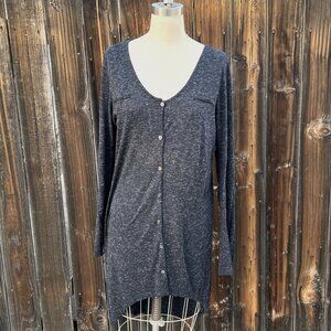 SOFT SURROUNDINGS Hi-Low L/S Cardigan Black with White Specs - Size L - #28748